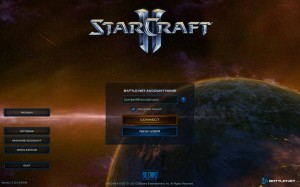 StarCraft II Login Screen with Region Selection